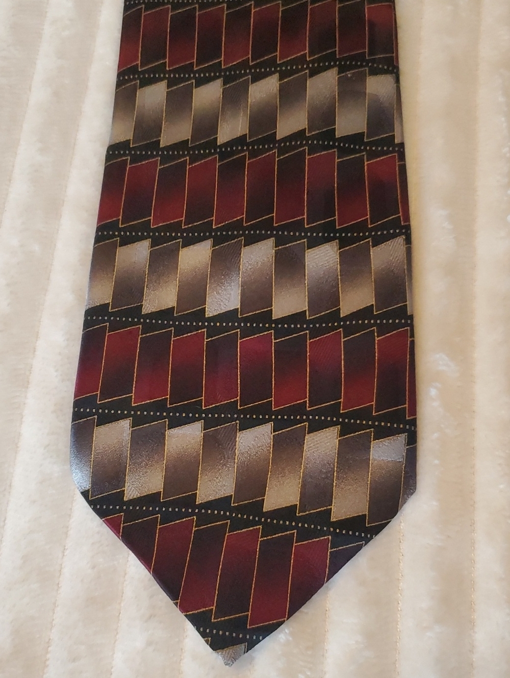 Mosaic Tie, Pure Silk, Red, Gray, Black, Made In Korea